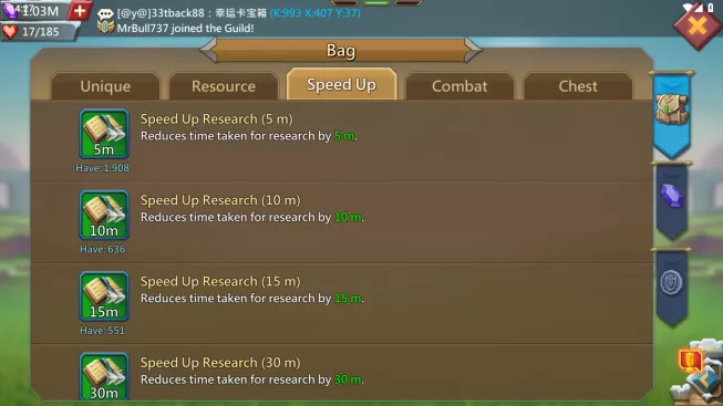 T5 Account 443M 1.03M Gems – Research 332M – 16 Migrations Scroll – Alots Speed Up – Kingdom 999